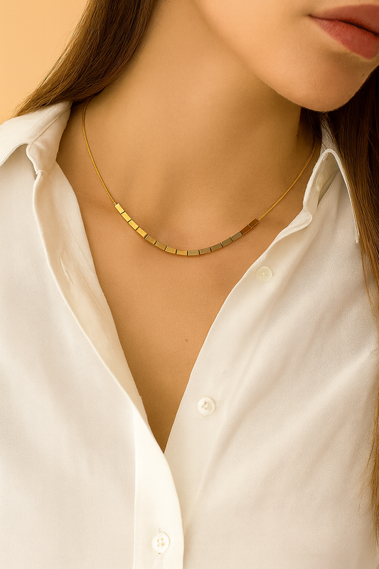 Gold Box Bead Choker Necklace