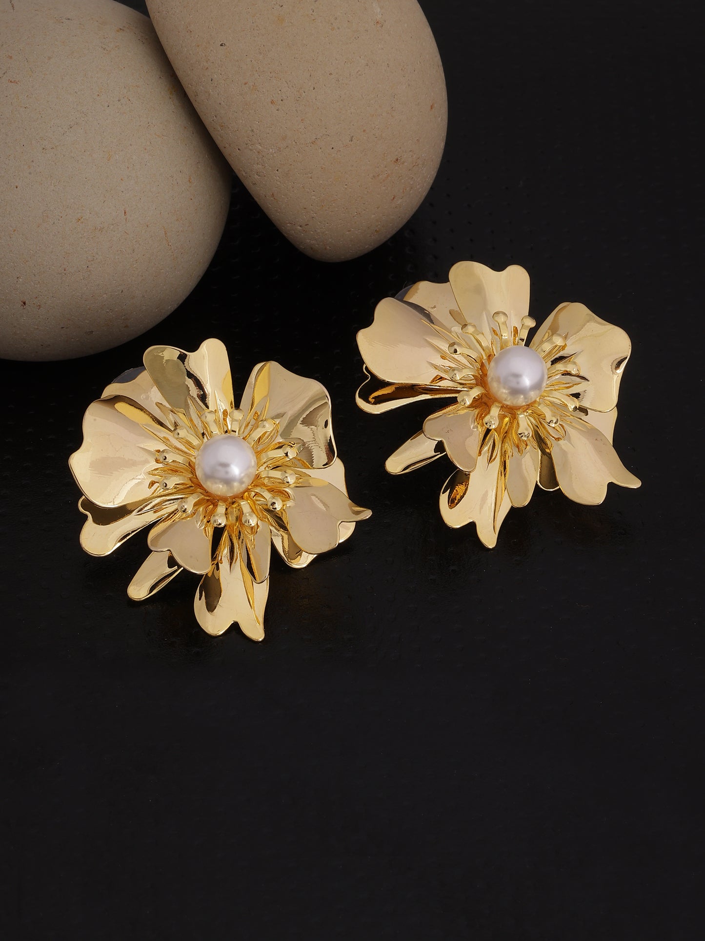 Gold Plated Pearl Center Flower Earring
