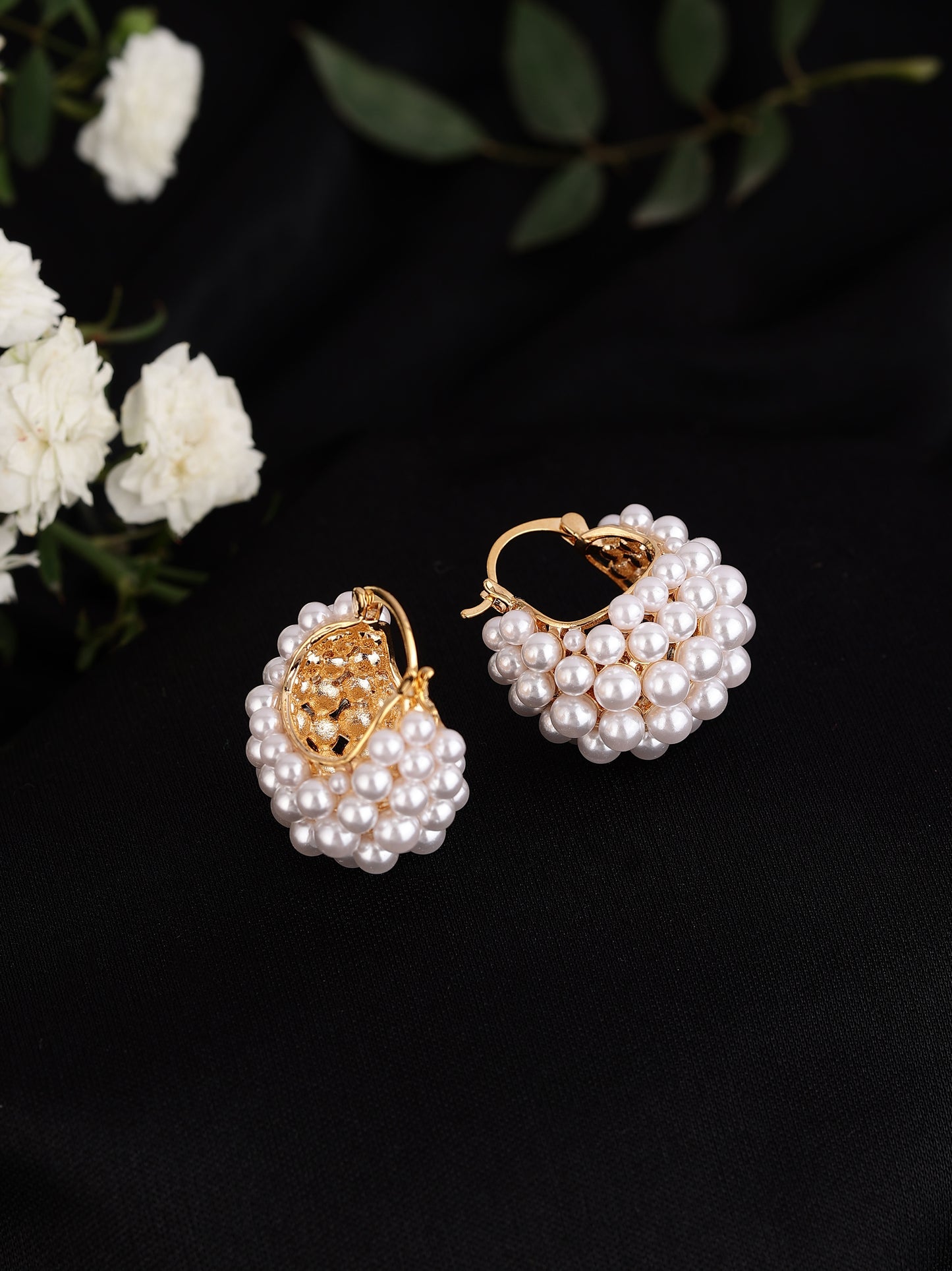 Beaded Pearl Hoop Earrings