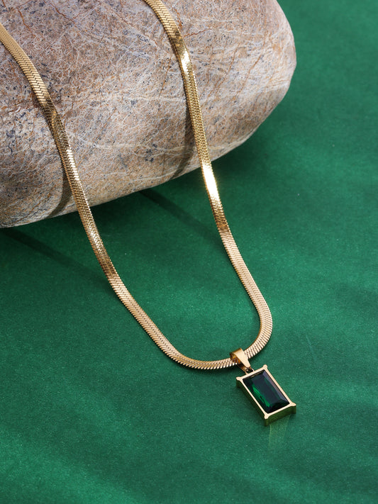 Green Rectangular Emerald Pendant Necklace