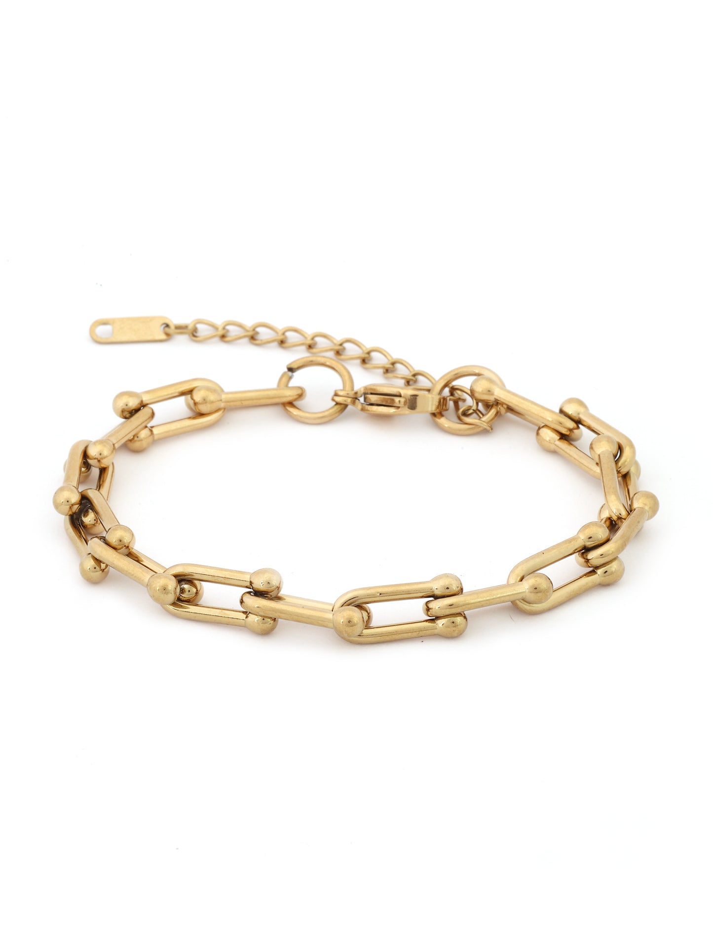 14K Gold Paperclip Ball Accent Chain Bracelet