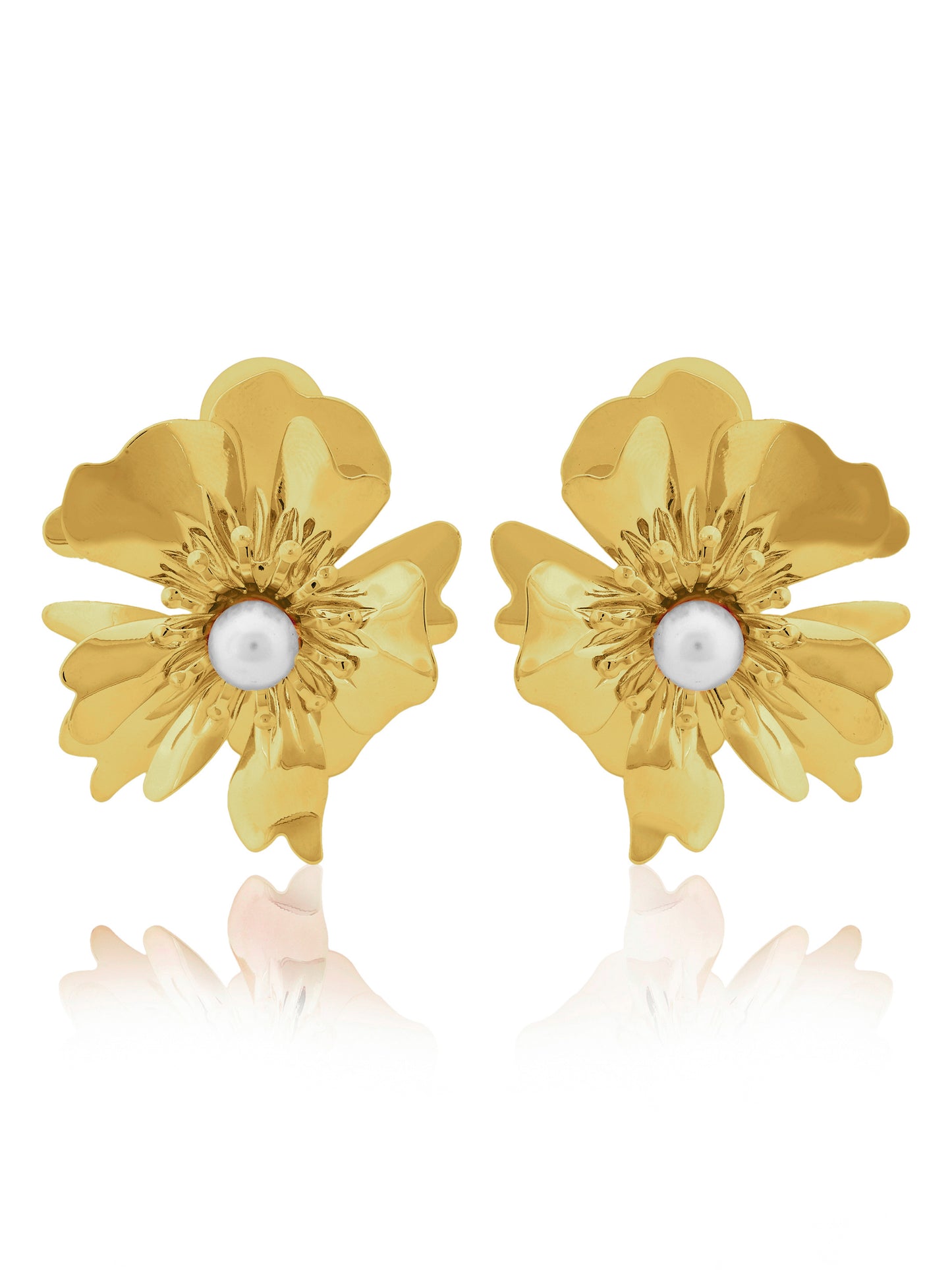 Gold Plated Pearl Center Flower Earring