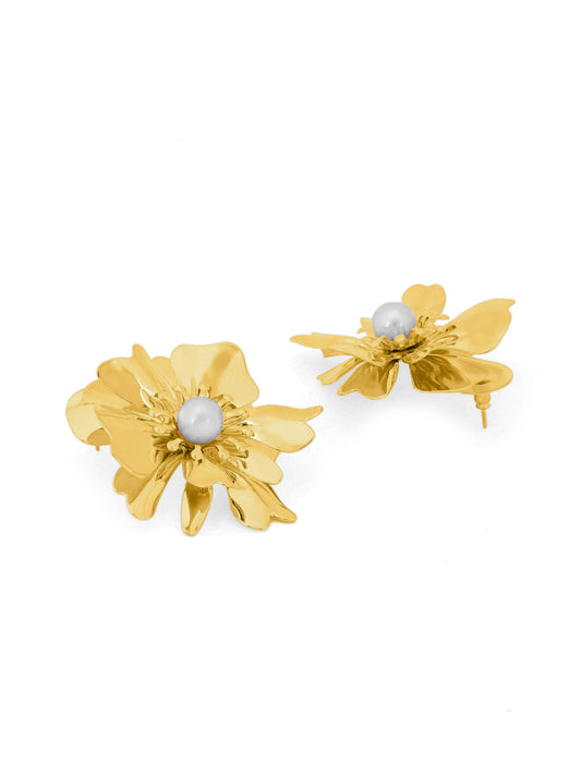 Gold Plated Pearl Center Flower Earring