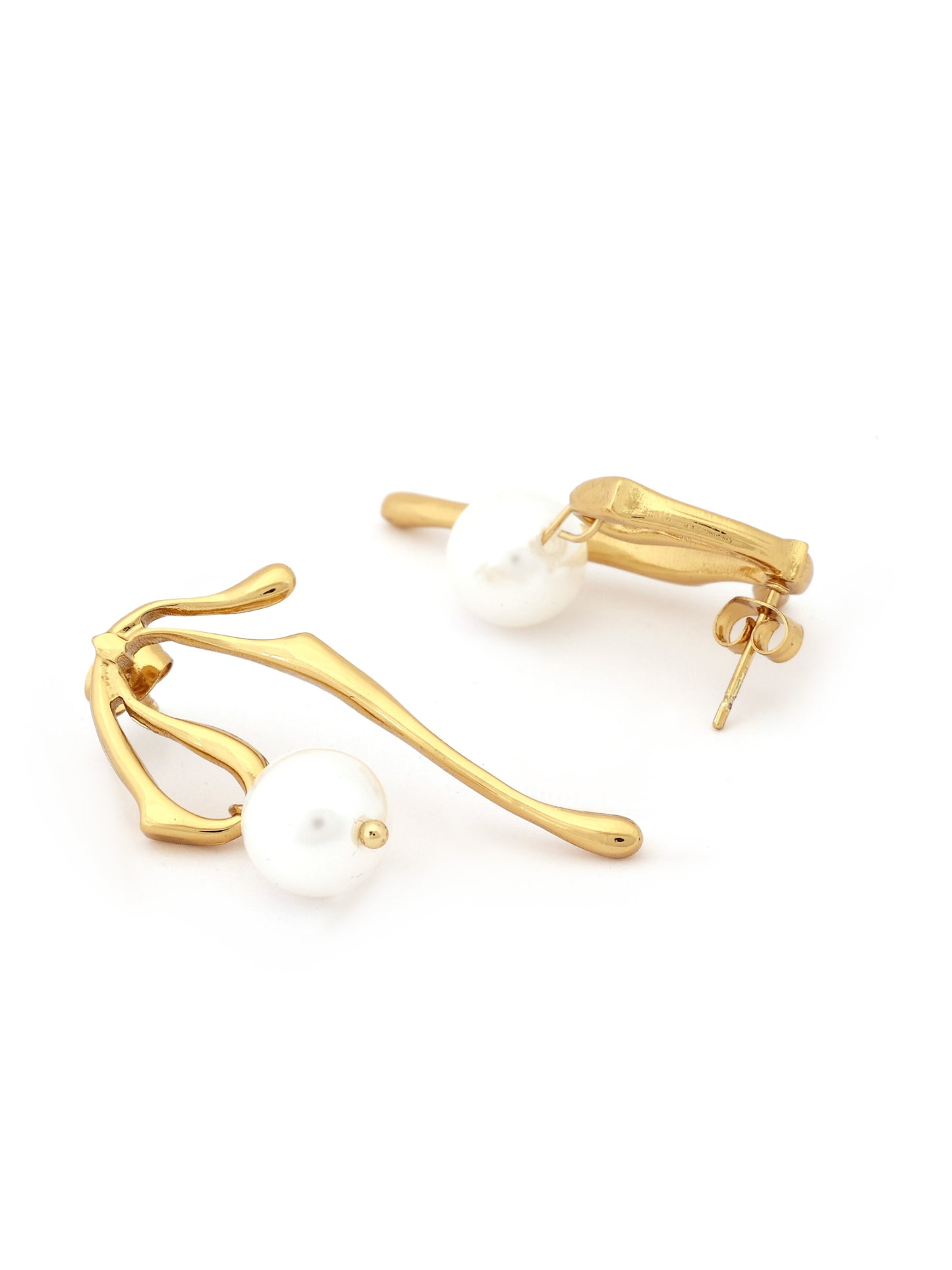 Gold Ribbon Pearl Earrings