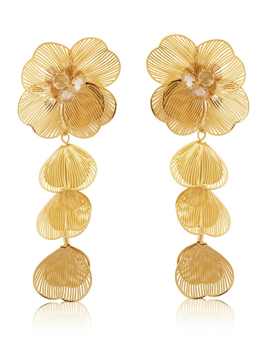 Gold Flower Dangle Earrings