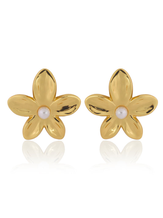 Floral Stud Earrings With Pearl Center