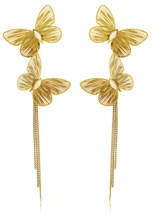 Layered Butterfly Gold Plated Earrings