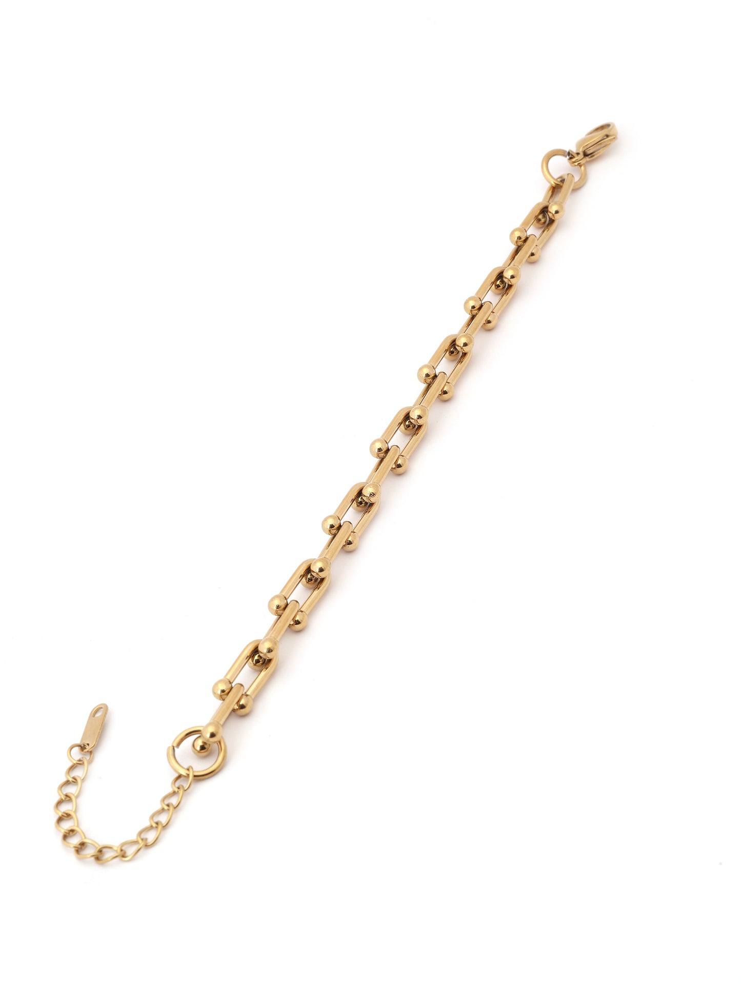 14K Gold Paperclip Ball Accent Chain Bracelet