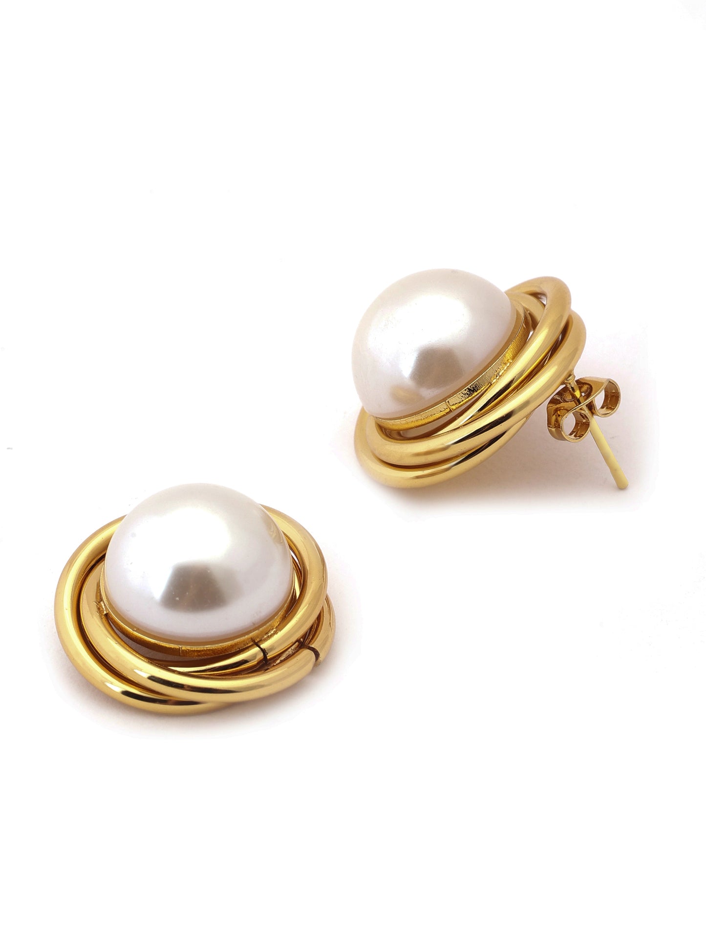 Gold-Plated Pearl Dome Earrings