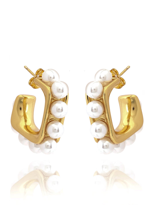 Gold-Plated Geometric Pearl Earrings