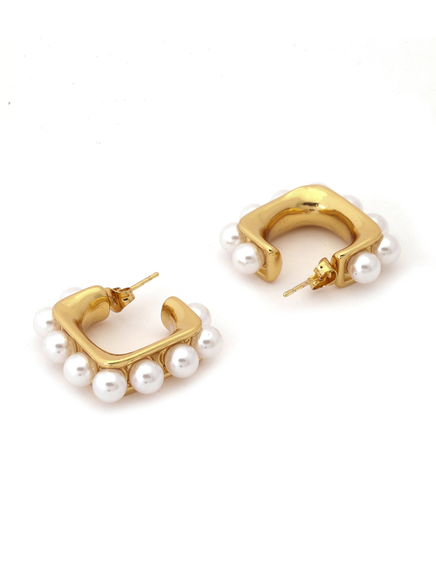 Gold-Plated Geometric Pearl Earrings