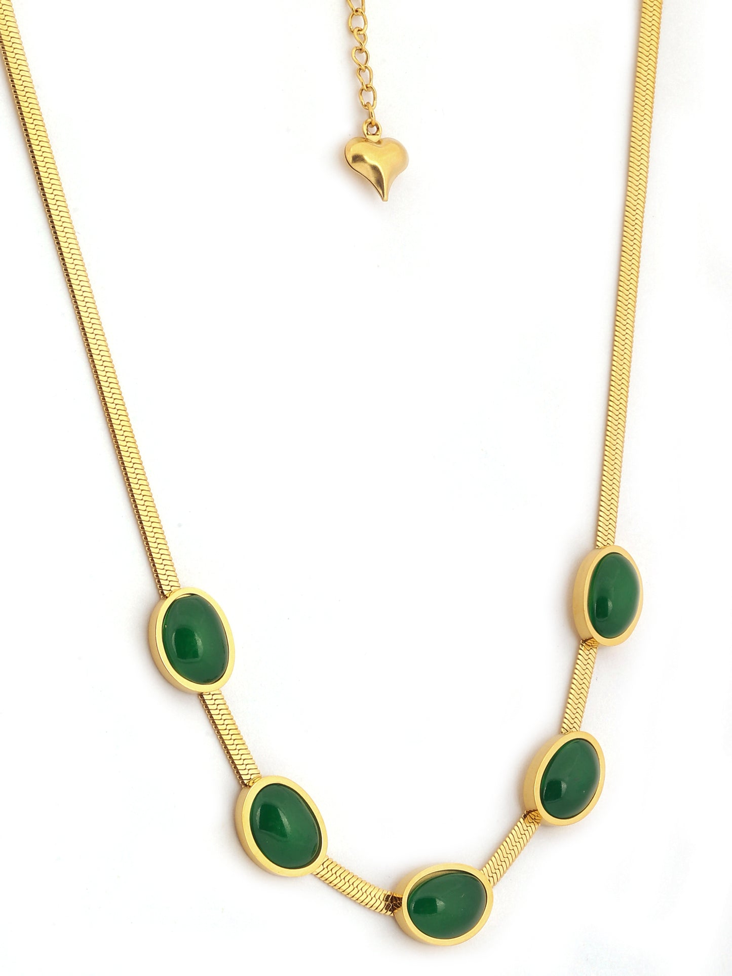 Gold-Plated Green Oval Necklace