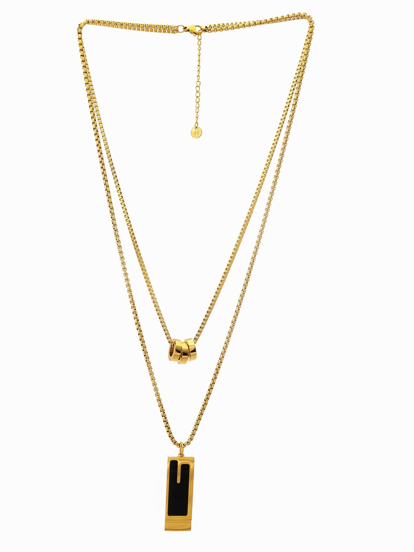 Black Enamel Bar Layered Pendant Necklace