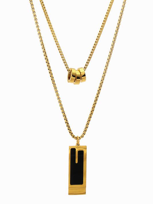 Black Enamel Bar Layered Pendant Necklace