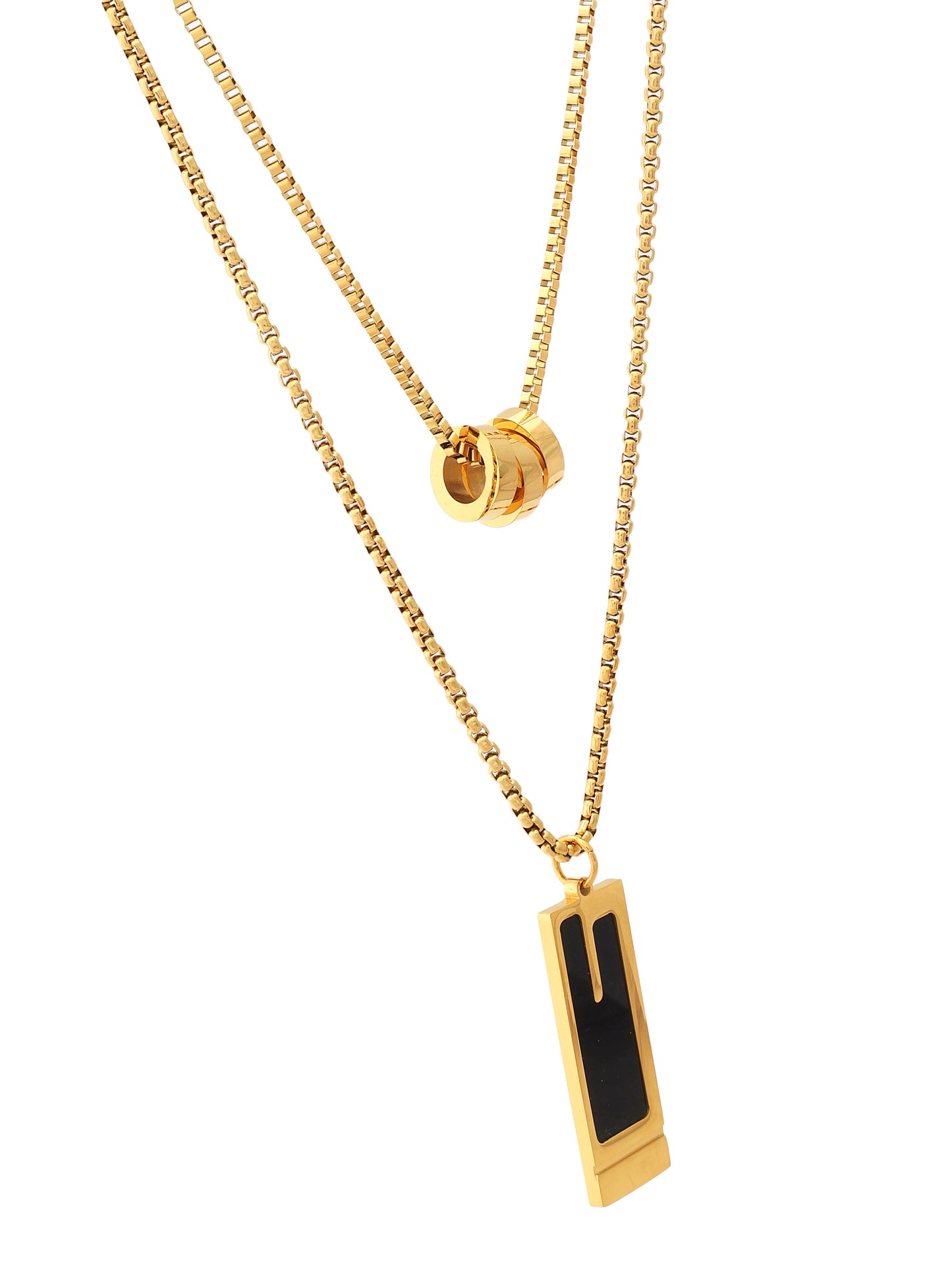 Black Enamel Bar Layered Pendant Necklace