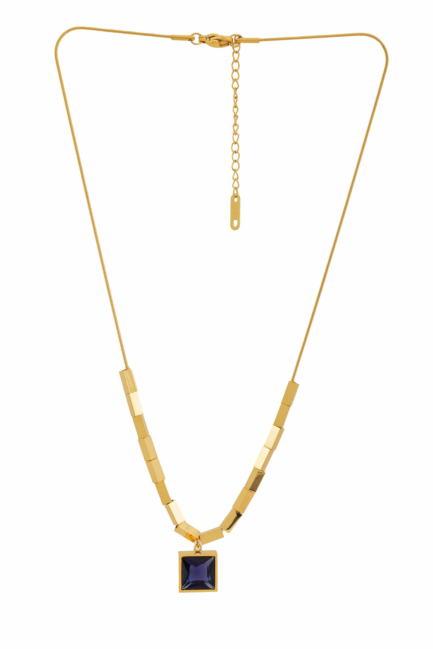 Gold-Plated Geometric Blue Stone Pendant Necklace