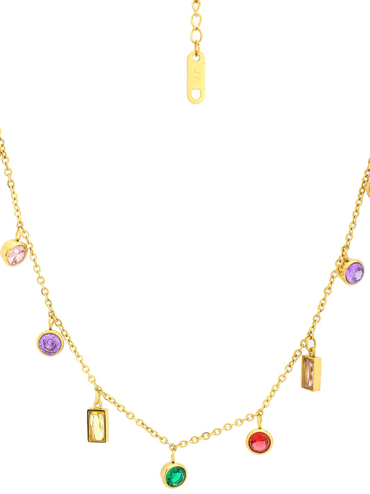 Gold-Plated Multicolor Gem Necklace