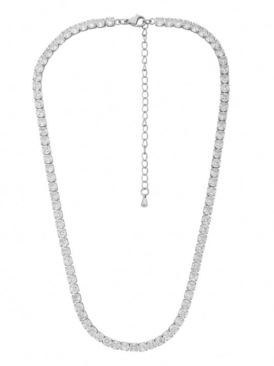 Elegant Silver Tennis Necklace