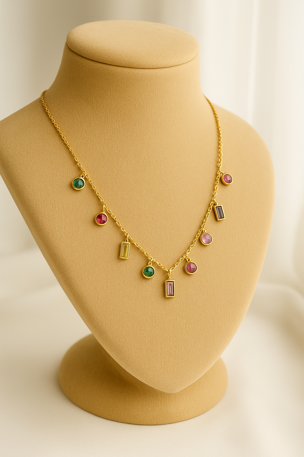 Gold-Plated Multicolor Gem Necklace