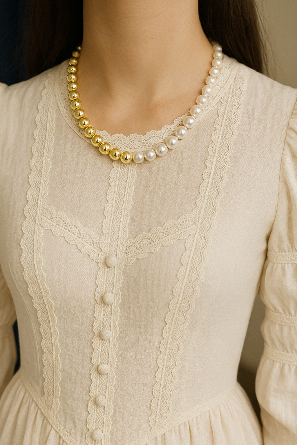 Gold-Plated and Pearl Bead Necklace