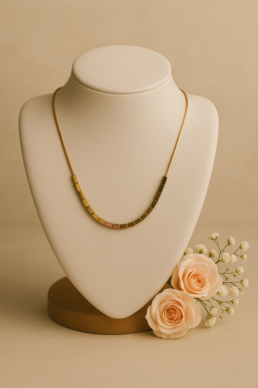 Gold Box Bead Choker Necklace