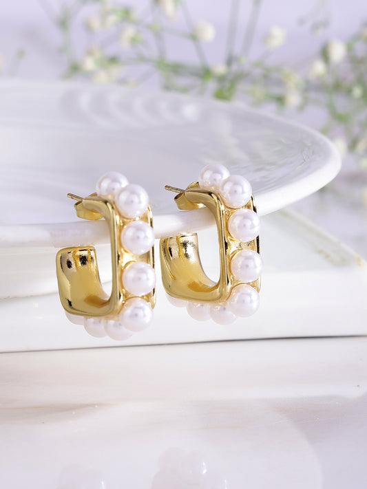 Gold-Plated Geometric Pearl Earrings