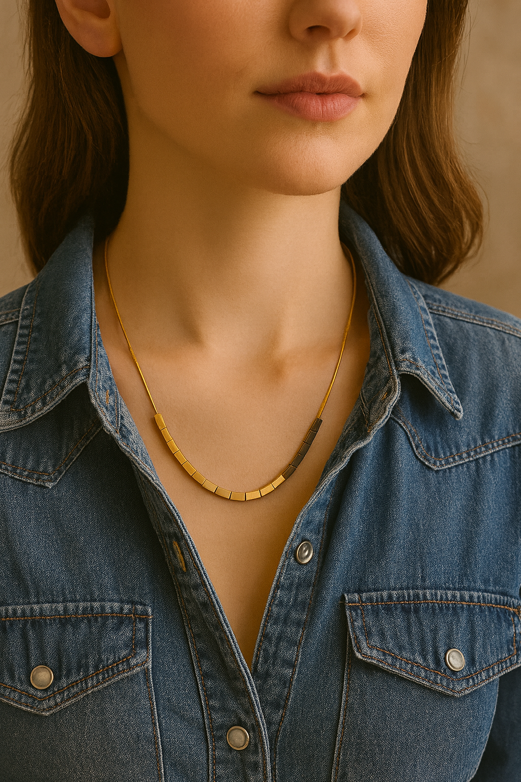 Gold Box Bead Choker Necklace