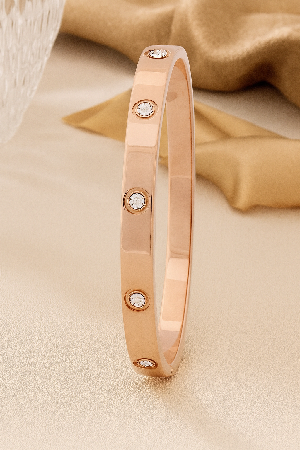 18k Rose Gold Plated Bracelet With American Diamond