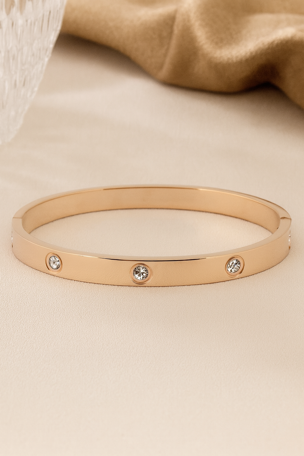 18k Rose Gold Plated Bracelet With American Diamond