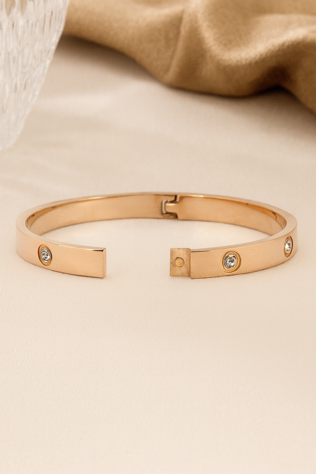 18k Rose Gold Plated Bracelet With American Diamond