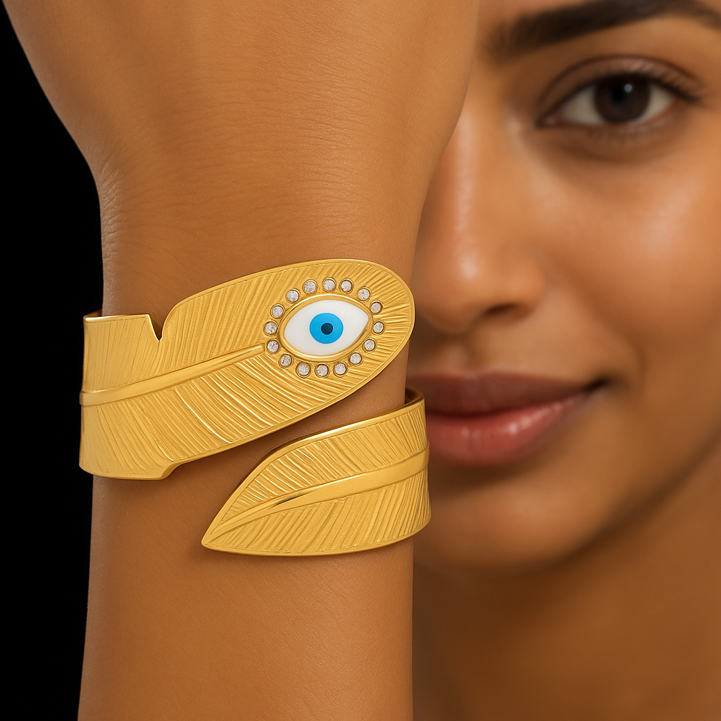 Golden Plume Evil Eye Bangle
