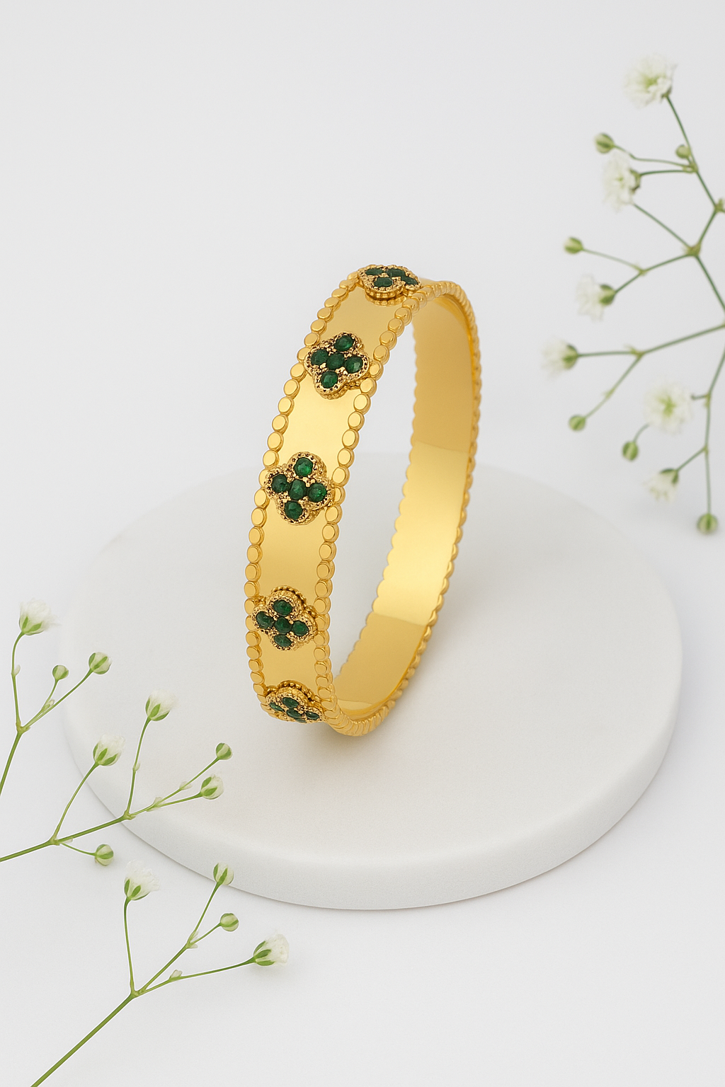Emerald Bloom Clover Bangle