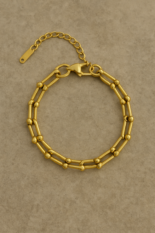 14K Gold Paperclip Ball Accent Chain Bracelet