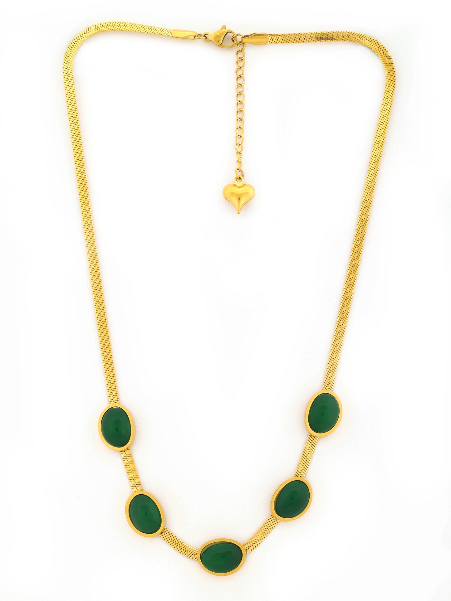 Gold-Plated Green Oval Necklace
