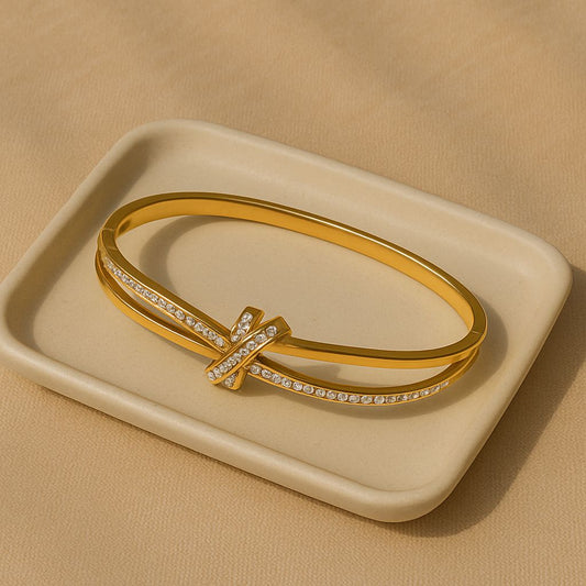 Luxe Crystal 18k Gold Plated Cross Bangle