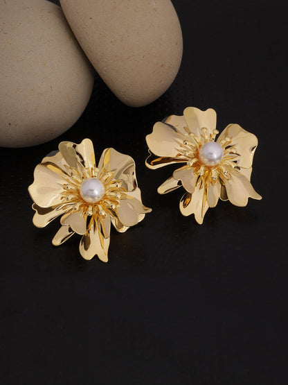 Gold Plated Pearl Center Flower Earring