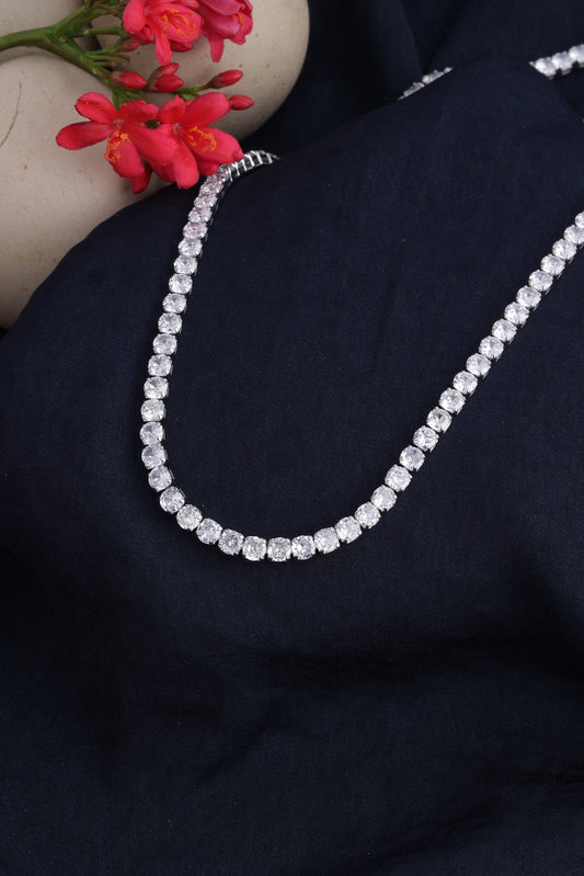 Elegant Silver Tennis Necklace