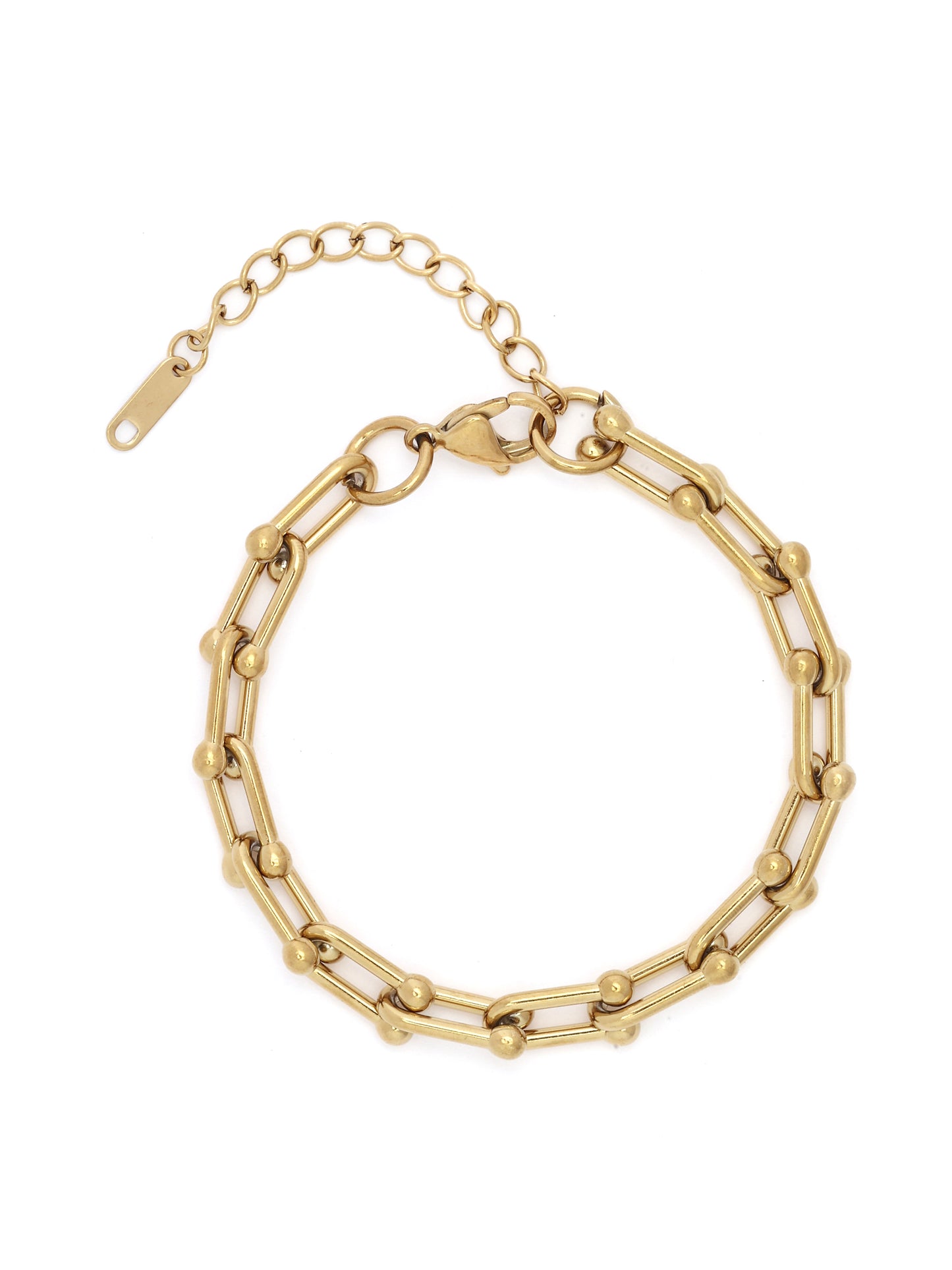 14K Gold Paperclip Ball Accent Chain Bracelet
