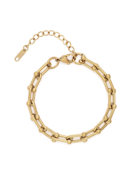 14K Gold Paperclip Ball Accent Chain Bracelet