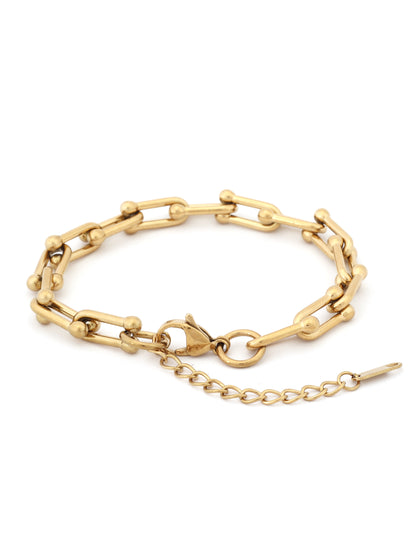 14K Gold Paperclip Ball Accent Chain Bracelet