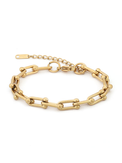 14K Gold Paperclip Ball Accent Chain Bracelet