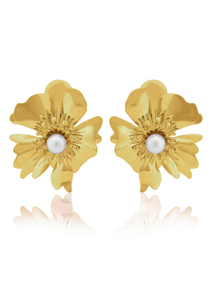 Gold Plated Pearl Center Flower Earring