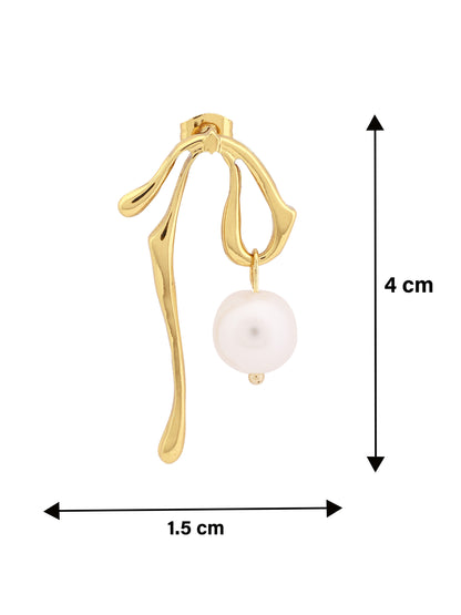Gold Ribbon Pearl Earrings