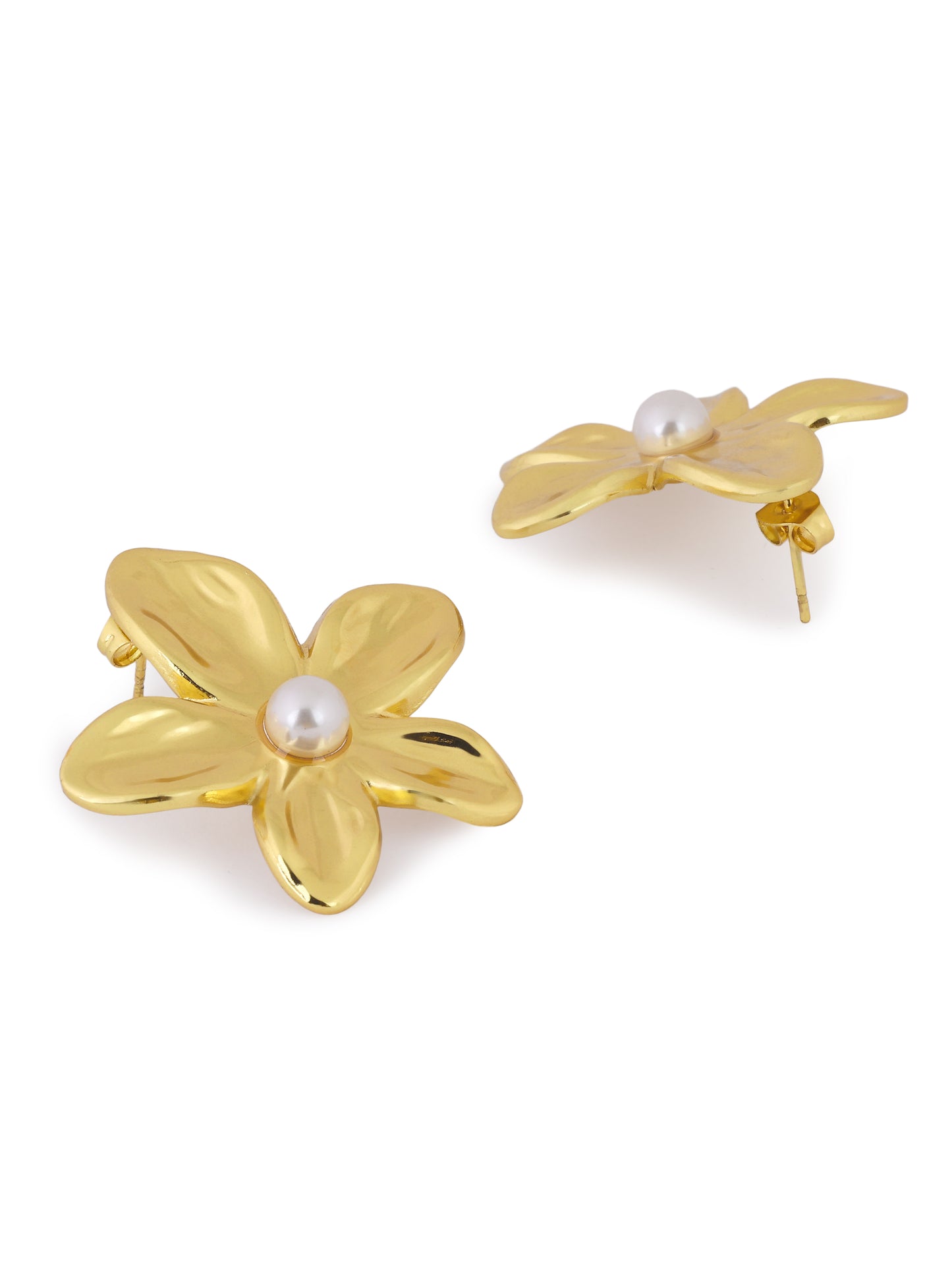 Floral Stud Earrings With Pearl Center