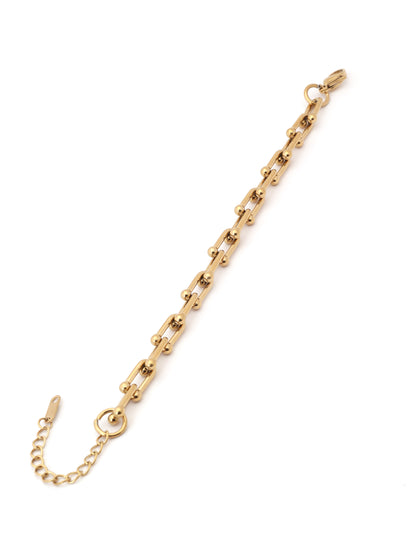 14K Gold Paperclip Ball Accent Chain Bracelet
