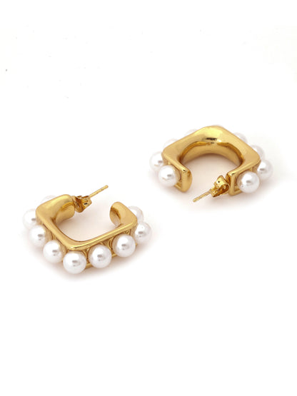 Gold-Plated Geometric Pearl Earrings