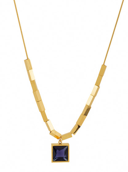 Gold-Plated Geometric Blue Stone Pendant Necklace