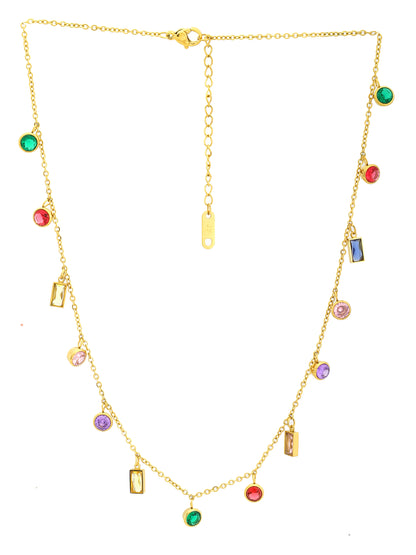 Gold-Plated Multicolor Gem Necklace