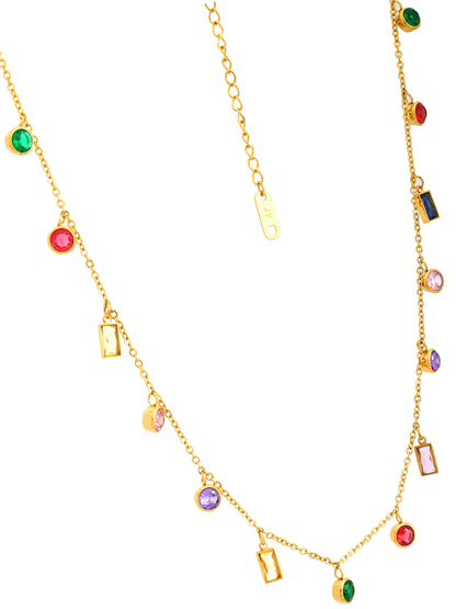 Gold-Plated Multicolor Gem Necklace