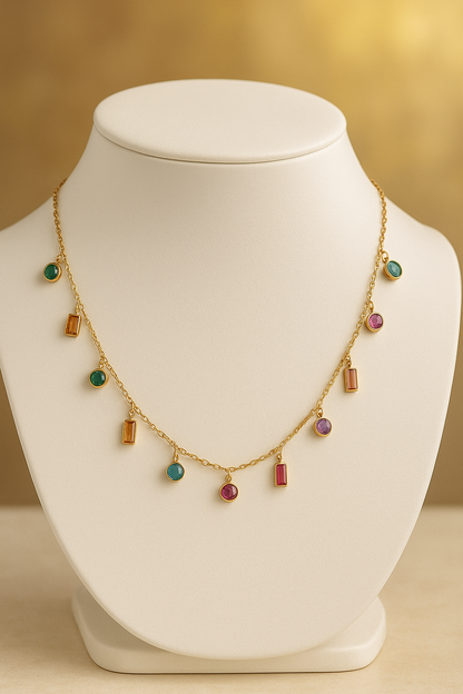 Gold-Plated Multicolor Gem Necklace